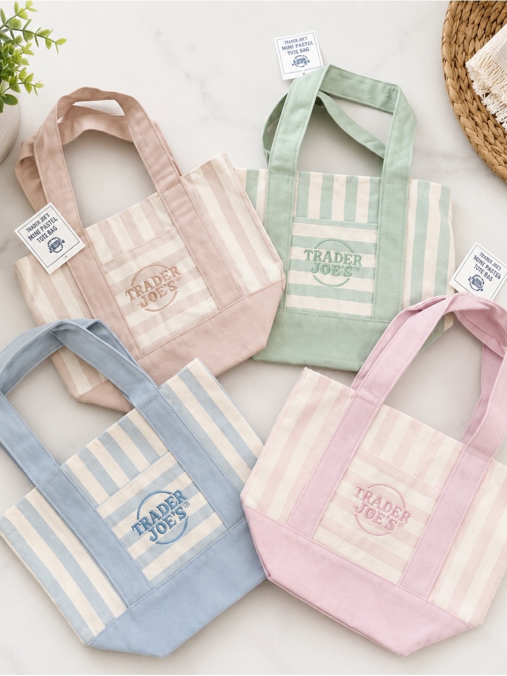 Trader Joe’s Mini Canvas Tote Bags Striped (Set of 4)